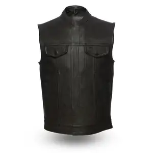 Platinum 1.4mm Heavy Gauge Soft Naked Leather - Blacked Out Hardware, Riding Club Adult Motorcycle Vests