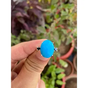 Anillo Ovalado de Plata 925 con Turquesa, Oro Rosa, Rodio y Chapado en Oro de 18K, Incrustaciones de Titanio y Cobre, Regalo para Niños, Joyería - Product Image 1