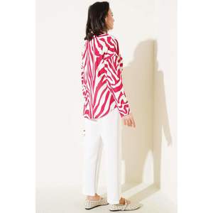 Camisa con estampado de cebra Rojo clarete Talla XL Seda de alta calidad Punto Algodón Spandex Transpirable Casual Botón Logo para verano Otoño - Product Image 2