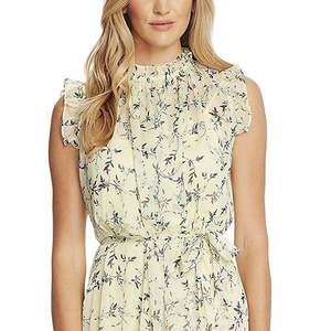 Abito da donna Cece giallo con motivi a glicine, senza maniche, taglia 8, traspirante, naturale, lunghezza al ginocchio, ideale per vacanze estive al mare e feste in spiaggia - Product Image 2