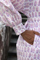 Robe évasée pour femme en coton écologique, imprimée à la main, style streetwear, motif floral, manches longues boutonnées