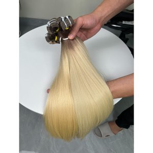 Extensions de cheveux naturels blond platine I-Tip Micro Link, trame simple, cheveux Remy vietnamiens, double trame aux pointes, avec bandes adhésives - Product Image 5
