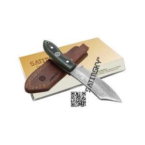 Couteau de chasse Damas 8 pouces avec manche et étui en Micarta vert Acier Damas : 1095+15N20 Acier chirurgical à haute teneur en carbone pour instruments dentaires - Product Image 1