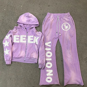 Aspecto de diseño desvanecido de 2 piezas con parches, chándal desgastado para hombre, nueva ropa de invierno, artículo de marca de Outlook, conjunto de jogging más vendido - Product Image 3