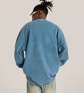 เสื้อสเวตเตอร์ผ้าฝ้ายคุณภาพสูงพิมพ์แบบกําหนดเองเสื้อกันหนาวหมวกด้อยขนาดใหญ่วินเทจไล่โทนสีกรดล้างเสื้อกันหนาวหมวกเสื้อฮู้ด - Product Image 2