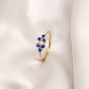 Anillo de mujer de moissanita de corte redondo fino de Plata de Ley 925 Vermeil Original con pequeña piedra de nacimiento de zafiro de cuarzo chapado en oro - Product Image 1