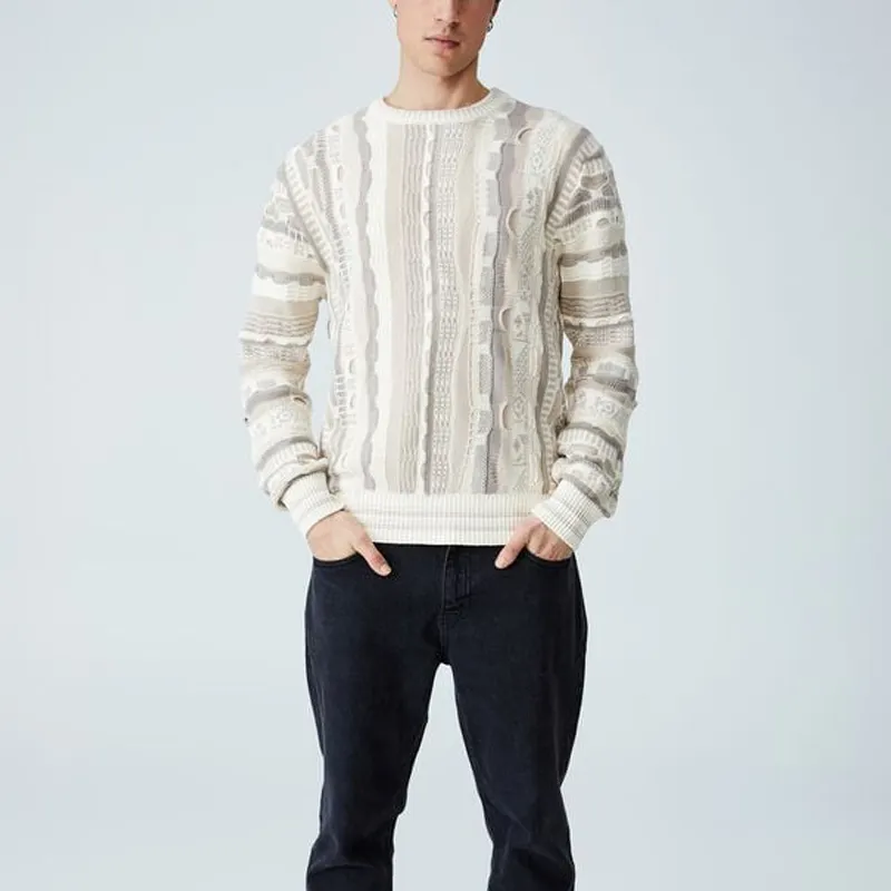 Pull en Jacquard à manches longues pour homme, tricot Vintage, col ras du cou, en coton, personnalisé, nouveauté, 2023