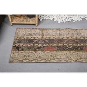 พรมวินเทจขนาด 2.4x5.9 ฟุต พรมตุรกี พรมขนสัตว์ลายทางสีเบจ - Product Image 5