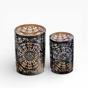 Grand Porte-Bougie Votif en Métal Noir avec Design en Spirale à Points et Intérieur Doré - Product Image 3