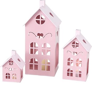 Conjunto de 2 casas de pueblo, decoración de Casa de Campo de plata blanca de Metal, ornamento de Navidad - Product Image 6