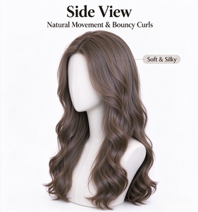 Brown Long Wave Human Hair <b>Wig</b> Natural Looking <b>Lace</b> <b>Front</b> <b>Wig</b> for Daily Wear Salon Use - Product Image 2