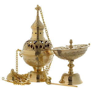 Durable Brass Thurible Elegant Worship Brass Thurible Ideal <b>Church</b> Prayer Censer Catholic Aromatic <b>Incense</b> Burner With Boat - Product Image 1