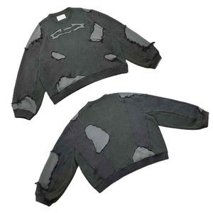 Sudaderas personalizables OEM para hombre, Sudadera de cuello redondo pesado, manga con logotipo desgastado, logotipo personalizado lavado, precio al por mayor - Product Image 1