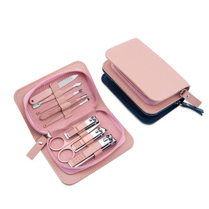 <b>Pink</b> Beauty Stainless Steel Manicure Pedicure <b>Set</b> 9pcs Nail Care <b>Tools</b> Case Sharp Blades Cuticle Clippers Tweezers Nail Scissors - Product Image 2