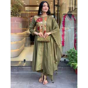 LANZANDO NUEVO DISEÑADOR KURTA PENT con DUPATTA FABRIC PURE MUL ALGODÓN con BORDADO TRABAJO para FIESTA ESTILO CASUAL REVERSIBLE - Product Image 1