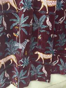 Vintage Cotton Velvet Curtain Set Lilac Animal Print Drapes Luxury Cotton Velvet Style Decor Luxury Cotton Velvet Style Cotton - Product Image 1