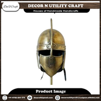 Casque de guerrier en laiton plaqué or, style antique, design à pointes, gravure imprimée, pièce de décoration cosplay