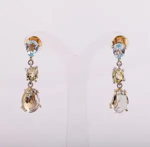 2024 Lujoso diseño natural cielo azul Topacio Oro Verde amatista y plata 925 14K pendiente de gota chapado en oro elegante - Product Image 1