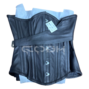 ผู้จำหน่ายชุดคอร์เซ็ทหนังสีดำรัดเอวแบบไม่มีโครงเสริมใต้หน้าอก สำหรับใส่ไปเที่ยวคลับ พร้อมเข็มขัดหนังปรับได้ด้านนอก - Product Image 1