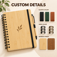 Carnet à spirales LABON personnalisé en bambou avec couverture en PU, format A5, logo gravé au laser, pages vierges, bande élastique, porte-stylo, cadeaux OEM