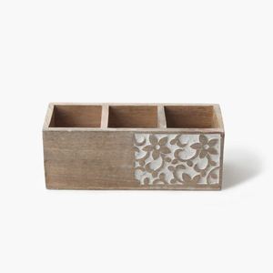 Best Sale Handcrafted Wooden 3 Compartment Floral Design Cutlery Holder at Cheap Price From India - Product Image 1