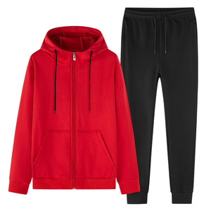 Survêtement décontracté à capuche Manteau à fermeture éclair Ensemble de survêtement en polaire épais et uni pour hommes - Product Image 2