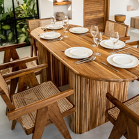 Ensemble de table à manger en teck massif Nismaaya Dericia 5 pièces, chaises en rotin tissées à la main, style moderne, durable, respectueux de l'environnement, cuisine