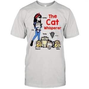 Wholesale Custom Logo <b>Funny</b> Cat Graphic <b>T</b>-<b>Shirt</b> <b>Women's</b> Personalized Name Cat Whisperer Tee Casual Summer 100% Cotton Tops - Product Image 2
