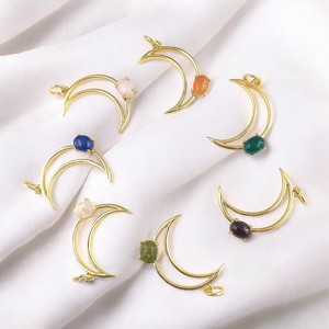 27mm demi-lune pendentif plaqué or croissant breloques à la main pierres de naissance bijoux forme ovale pierres précieuses broche ensemble pendentifs en gros - Product Image 6