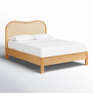 Marco de cama de matrimonio doble moderno, madera maciza de caoba y Ratán, diseño ondulado, muebles para el hogar con características de almacenamiento para uso en el dormitorio - Product Image 3