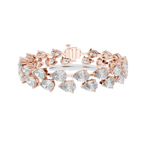 Bracelet tennis double rangée en diamants de laboratoire 26,52 CT, taille poire et taille ronde, or 10KT, 14KT, 18KT et argent 925, rose, jaune, blanc - Product Image 1