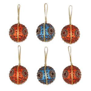 Tela verde con forma redonda bordada cuentas Rojas oro Zari para decoración de vacaciones hecho a mano adornos de bolas de Navidad festivas a granel - Product Image 5