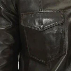 Veste Homme en Cuir Véritable à Manches Longues Coupe Slim Noir Chemise Boutonnée - Product Image 4