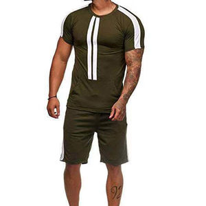 Tenue de sport à logo personnalisé pour homme, t-shirt et short de couleur unie 100% coton, imprimé et respirant pour l'été - Product Image 5