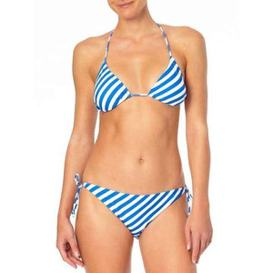 Ensemble de bikini à rayures bleues et blanches pour femmes, bas de maillot de bain extensible à nouer sur les côtés, vêtements de plage 2 pièces - Product Image 4