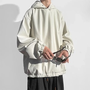 2025 hombres sudaderas PU cuero con capucha manga larga moda Casual sudaderas con capucha Streetwear impermeable Punk pulóver - Product Image 6