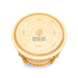 Mesa Auxiliar Redonda de Lujo Color Crema con Pintura Floral a Mano y Estante de Dos Niveles con Detalles Dorados para Decoración Clásica - Product Image 2