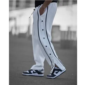 Custom Quick Dry Poliéster Side Snap Botões Respirável Casual Sportswear Calças dos homens Stacked Flare Sweatpants Track Pants
