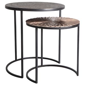 Ensemble de 2 tables d'appoint en aluminium et fer au design unique, dessus rond, fait à la main pour le salon et la chambre à coucher. - Product Image 3