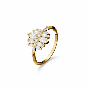 Elegante Anillo de Cóctel con Diseño Floral de Diamantes Cultivados en Laboratorio en Oro Puro de 14K con Diamante Talla Marquesa para Mujer, Regalo de Aniversario - Product Image 3