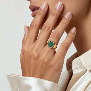 Bague signet Jeulia tendance style <span class=keywords><strong>Andy</strong></span> en or avec grappe de malachite - Product Image 4