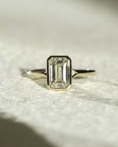 12X8mm <b>Emerald</b> Cut Moissanite Engagement <b>Ring</b> Solitaire Bezel Set 925 Sterling <b>Silver</b> - Product Image 1