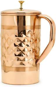 Vasos de cobre hechos a mano, jarras de 1,5 litros, jarras de agua beneficiosas Ayurveda con asas fáciles de llevar a la venta - Product Image 3