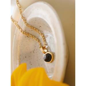 Orecchini Pendenti in Onice Naturale, Cerchi in Agata Nera Placcati Oro 18K, Orecchini a Cerchio Delicati Anti-ossidazione, Collana con Ciondolo alla Moda, Regalo - Product Image 2