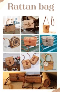 Vintage Round Rattan Woven Handbag Handmade Vietnam Natural Straw Shoulder <b>Bag</b> for Beach <b>Boho</b> Outfits - Product Image 2