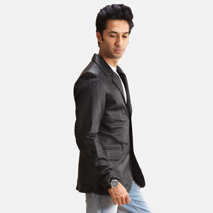 Blazer Negro para Hombre GLOBAL LEATHER, 100% Poliéster, Cuello Mao, Cierre de Cremallera, Transpirable, Corte Regular, Estilo Americano, Tejido - Product Image 2