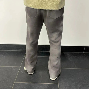 Pantalon en molleton évasé de lavage à l'acide de haute qualité pantalon de survêtement évasé à jambe large avec logo de broderie en chenille - Product Image 3