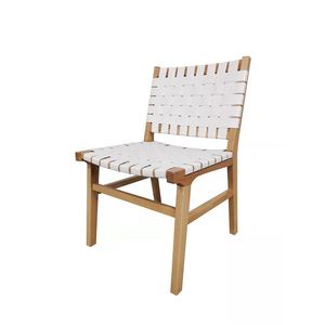 เก้าอี้รับประทานอาหารที่ทำจากกรอบไม้สักแข็งพร้อมเบาะหนังทอและพนักพิงสำหรับการใช้งานในร่มและกลางแจ้ง - Product Image 4