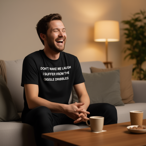 T-shirt promozionale personalizzabile con stampa 'Giggle Dribbles I Pee When I Laugh Mom' - Product Image 3