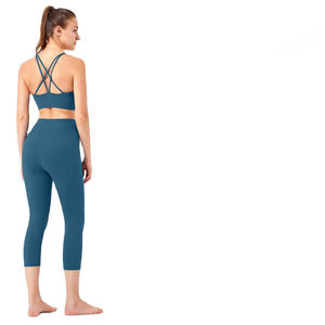 Ensemble de leggings et soutien-gorge de sport réversible sans couture de haute qualité, motif uni, en Spandex/Nylon, pour la vente en gros de vêtements de fitness et de gym - Product Image 4